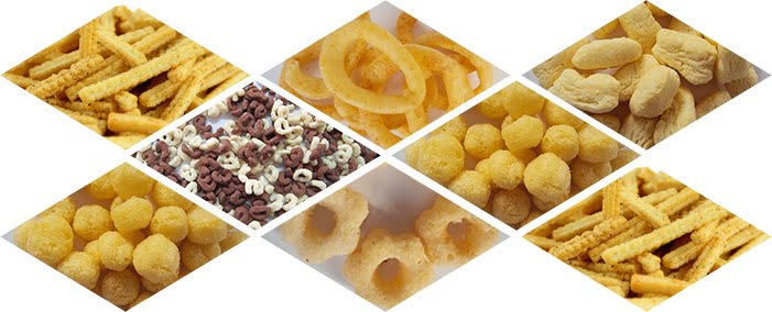 various puffed snack food