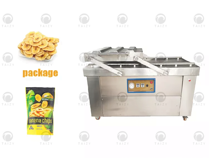 Packaging machine for fried banana production line